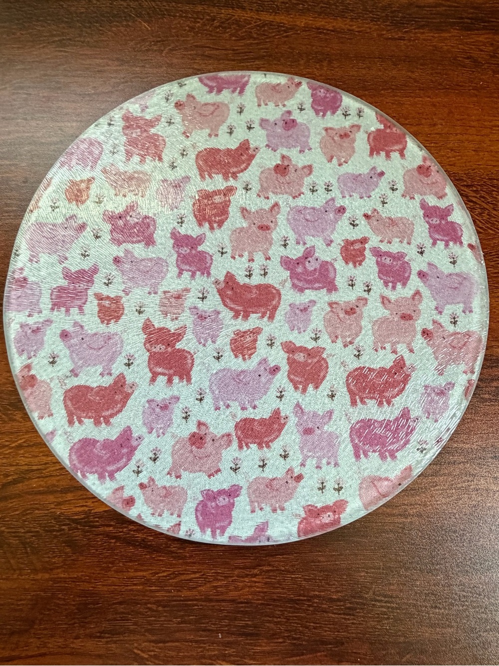 Round Pink Pig Pattern Serving Tray - Unbranded
